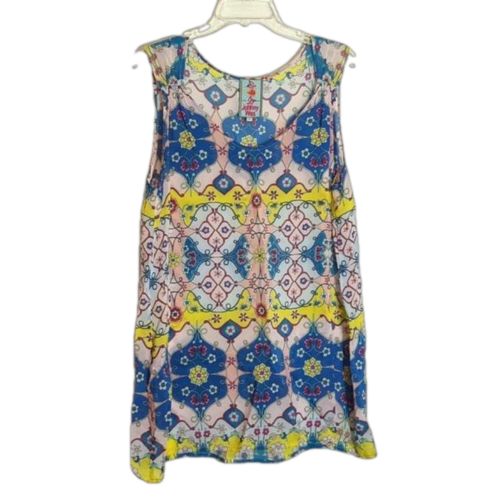 Johnny Was Blue, Yellow and Pink Printed Sleeveless Tunic Dress